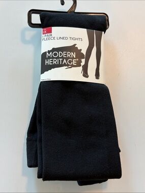 Modern Heritage Fleece Lined Footed Black Tights Size XL New!